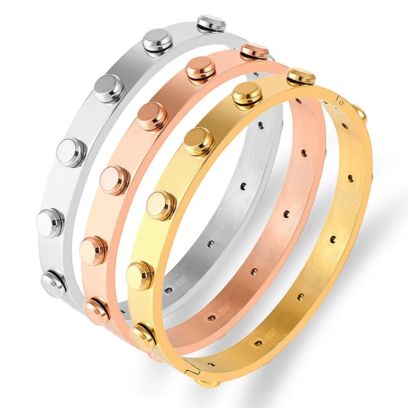 

Punk Jewelry Round Rivet Bangle & Bracelet Stainless Steel Charm Armband Gold Bangles For Women Pulseras Wedding Party Bijoux