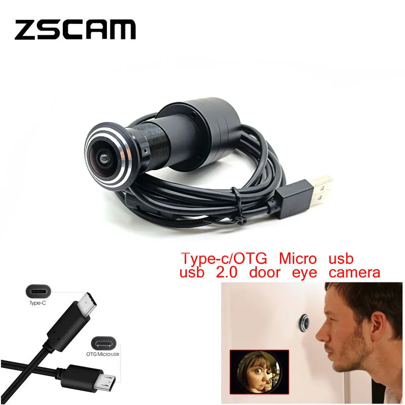 USB Port 2.0 Door Eye Hole Peephole Camera 720P/1080P 1MP/2MP OTG Micro USB/Type-C Drive-free Wide Angle Fish Eye Lens Cam