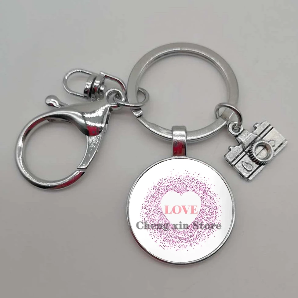 Love Moon Hot Air Balloon Round Glass Camera Flower Picture Cabochon Dome Keychain Camera Car Bag Keychain Accessories image 4