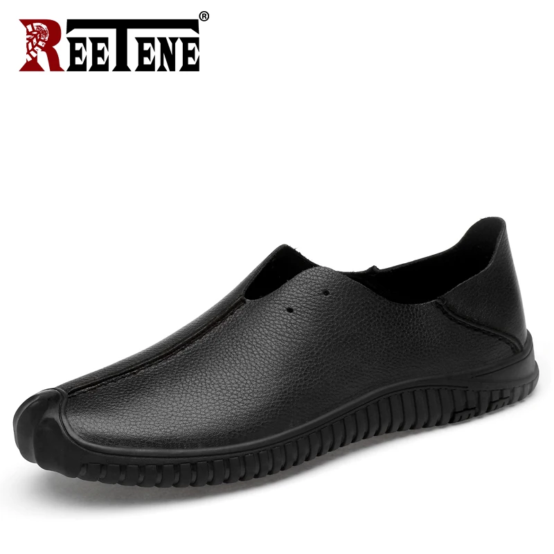 REETENE Leather Loafers For Men Hollow Out Breathable Male Loafers Comfort Men Driving Shoes Light Big Size 37-45 Men'S Loafers