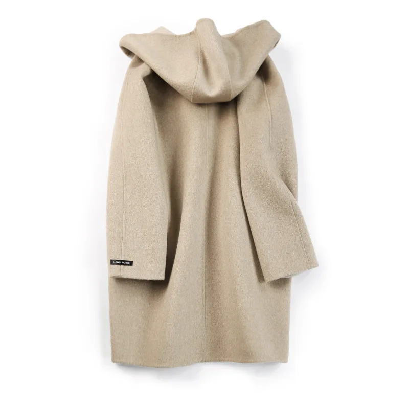 IHOBBY Women Hooded Double Sided Cashmere Overcoat 2019 High Quality Woolen Blend Coats