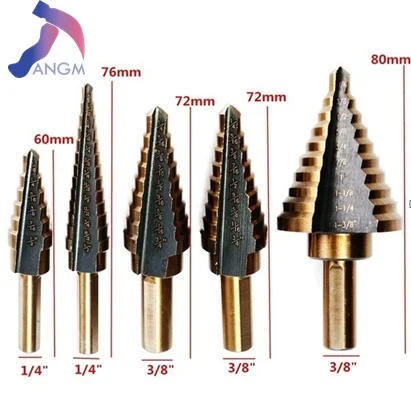 

5pcs HSS Titanium Coated Step Drill Bit With Center Punch Drill Set Hole Cutter Drilling Tool Kit Set of Tools for DrillPro New