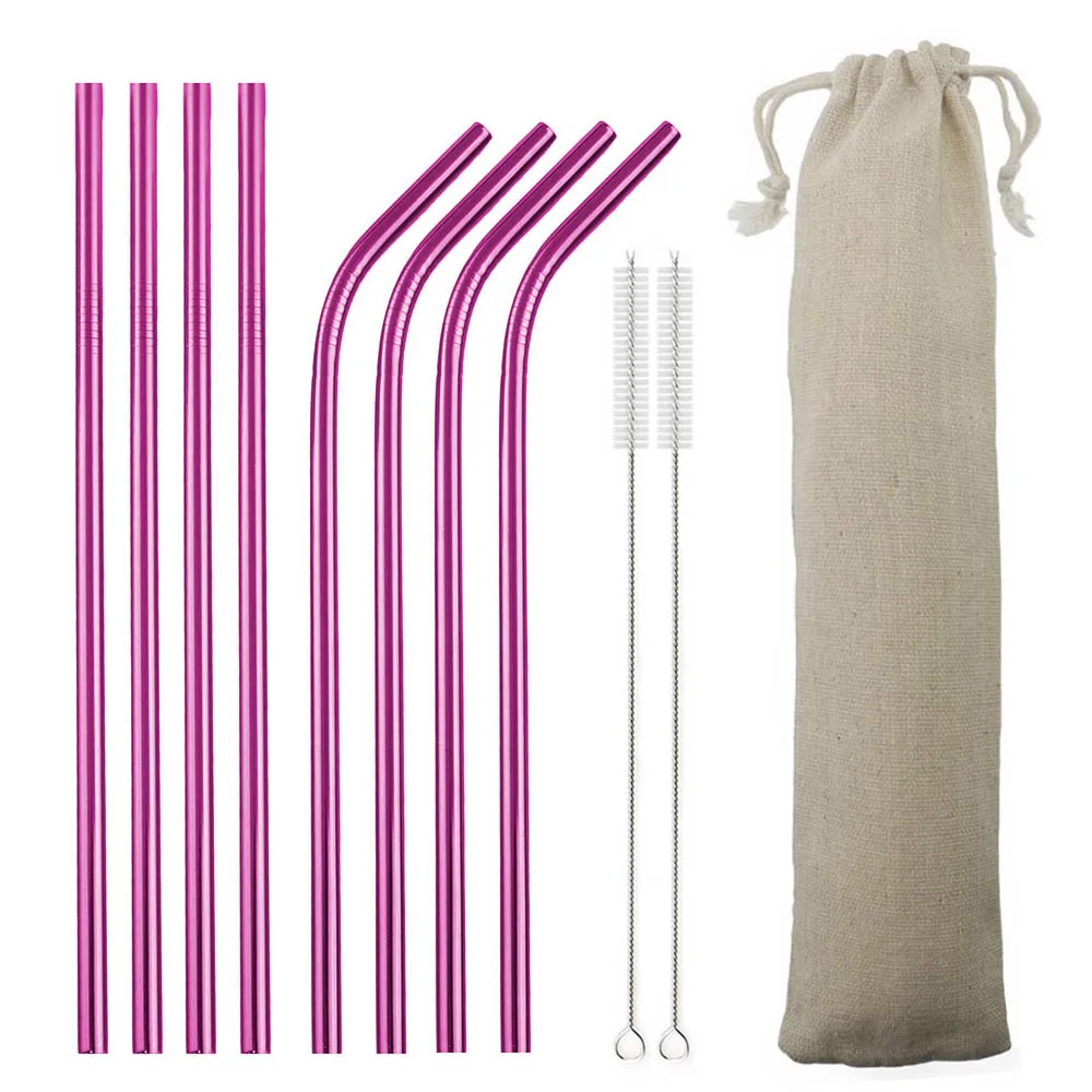 1/4/8pcs Metal Straw Set Reusable Straw 304 Stainless Steel Drinking Straw with Brush Eco-Friendly Pink Straw For Mugs 20/30oz