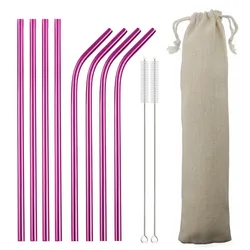 1/4/8pcs Metal Straw Set Reusable Straw 304 Stainless Steel Drinking Straw with Brush Eco-Friendly Pink Straw For Mugs 20/30oz