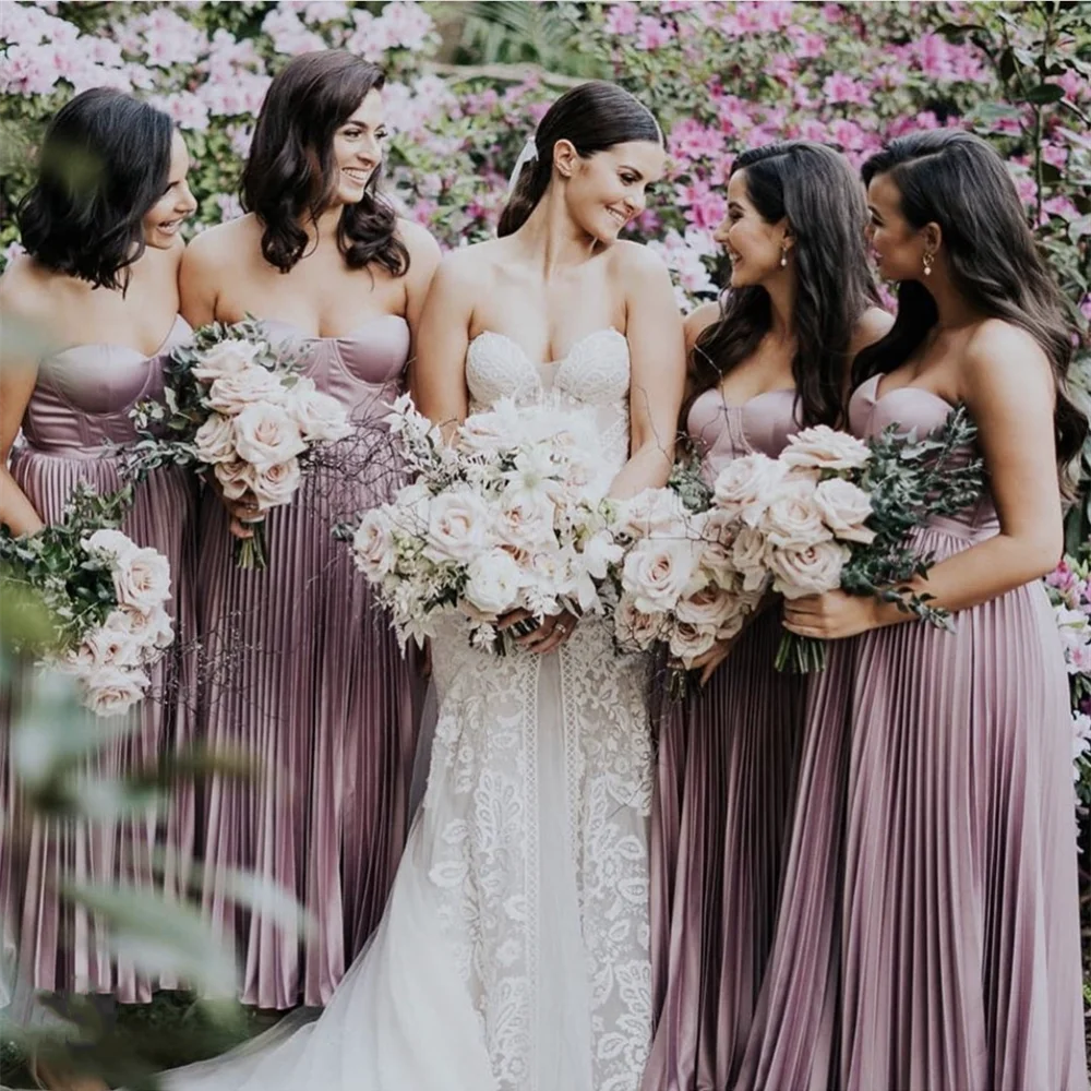 Vestido de dama de honor Formal para boda, vestido sin mangas con hombros descubiertos, Espalda descubierta, largo hasta el suelo, color rosa polvoriento