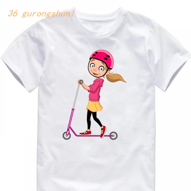 

riding electro scooter over children graphic t shirts bicycle boy t shirt boys kids clothes girls shirts funny sports t-shirt