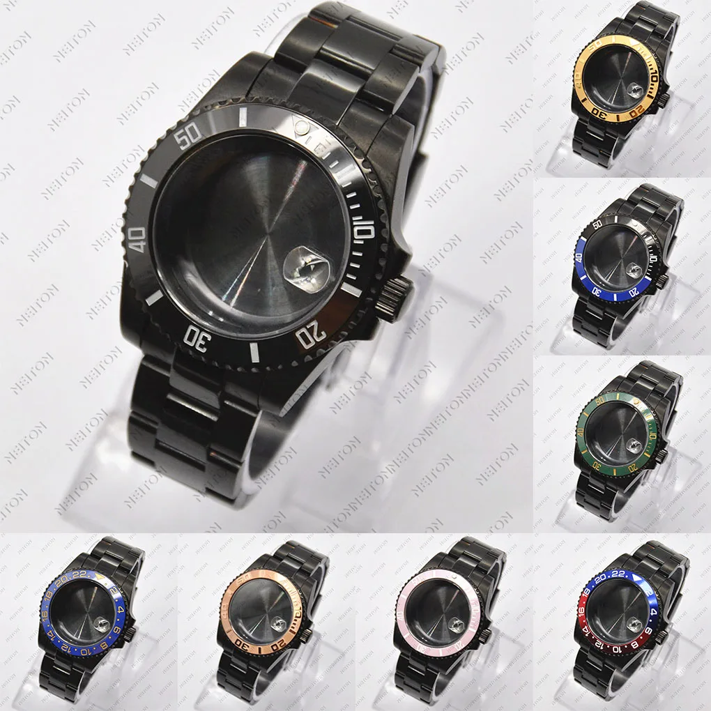 

NEITON 40mm Black PVD Case Sapphire Glass Black Fit ETA2836 NH35/36 Mingzhu DG2813/5833 Miyota 8215/8205 Back Transparent Glass