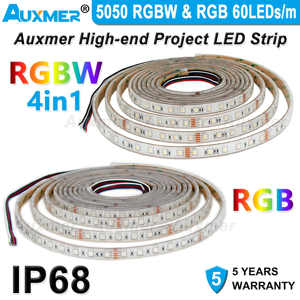 5050 Taśmy LED RGB/RGBW 4w1 60 diod LED/m IP68 300 diod LED/szpula, 5 metrów/szpula DC12V/24V silikonowy wodoodporny CRI90, do kąpieli ogrodowej