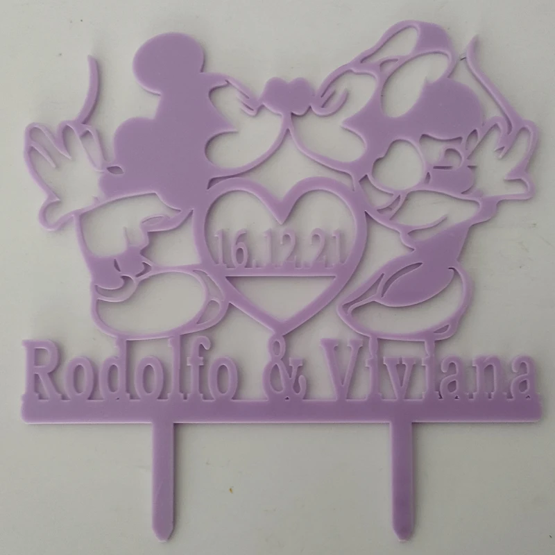 Personalized Wedding Cake Topper Custom Couple Name Party Date Mickey Minnie Silhouette Cake Topper For Wedding Cake Decoration