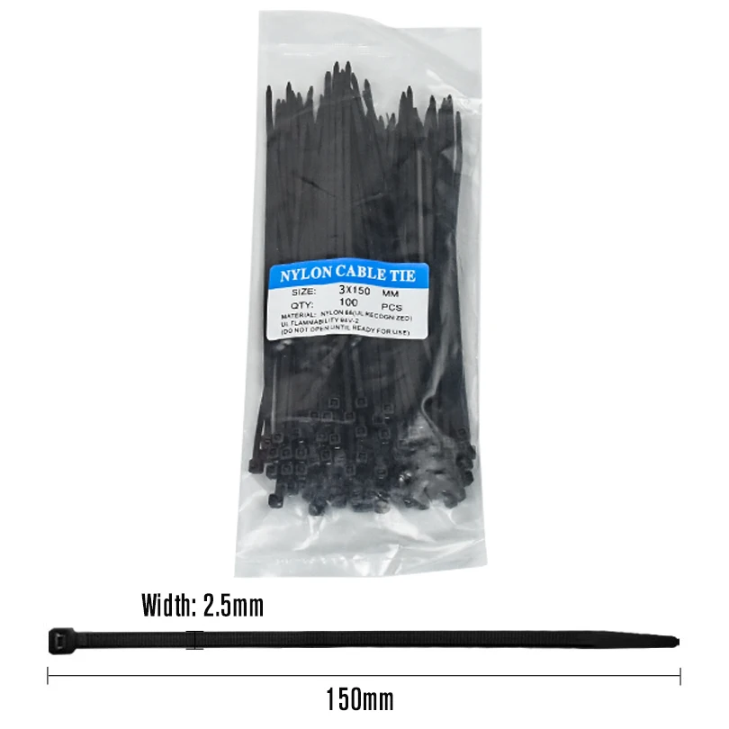300 Stück/100 Stück Schwarz-Weiße Selbstsichernde Nylon-Kabelbinder Kunststoff-Kabelbinder für Innen- und Außenbereich Mehrzweck 3x100 3x150 4x200 – Detail 8