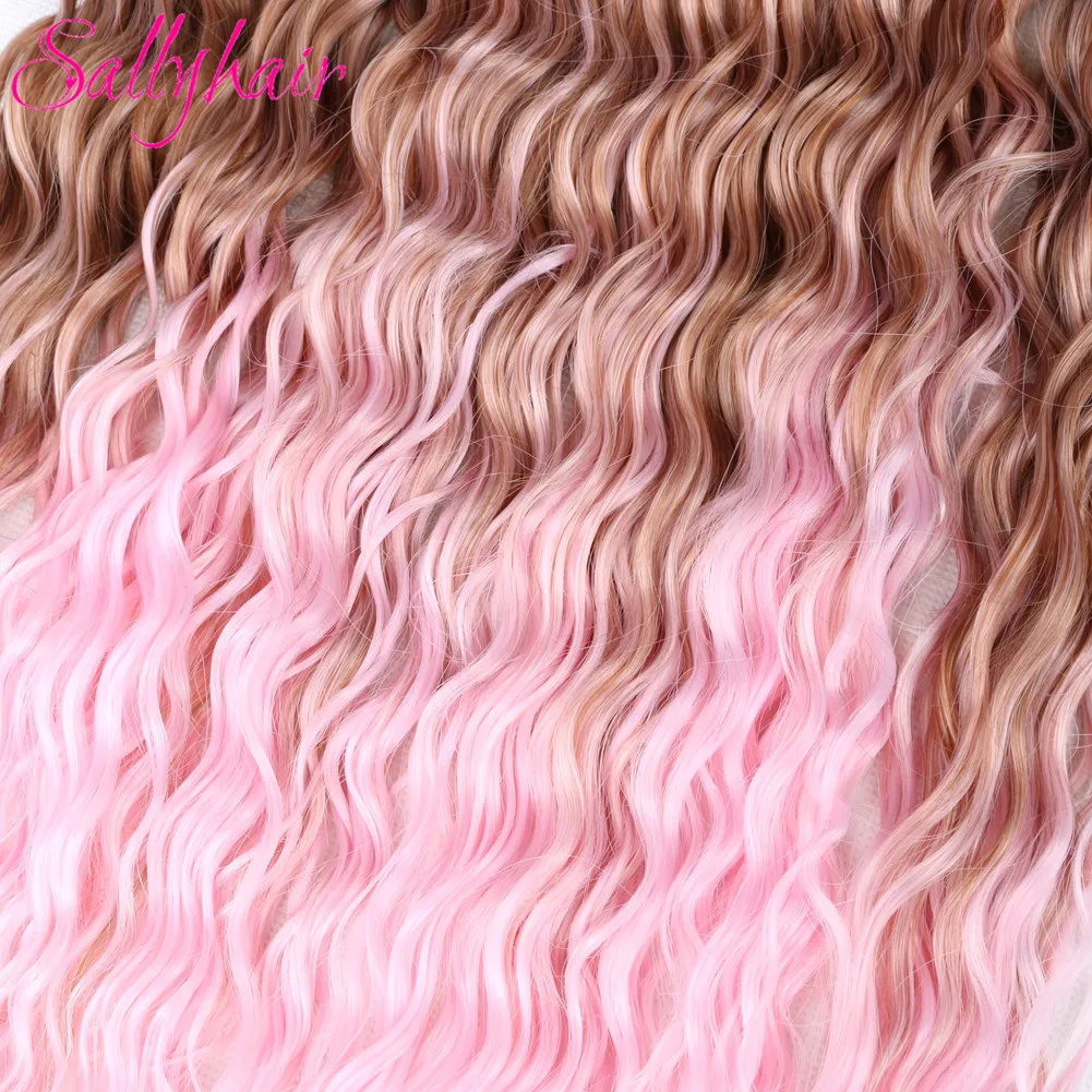 Sallyhair syntetyczne Zizi głęboka fala szydełkowe włosy blond fala oceaniczna 32 Cal Afro loki lekki warkocz z włosów Ombre rozszerzenia