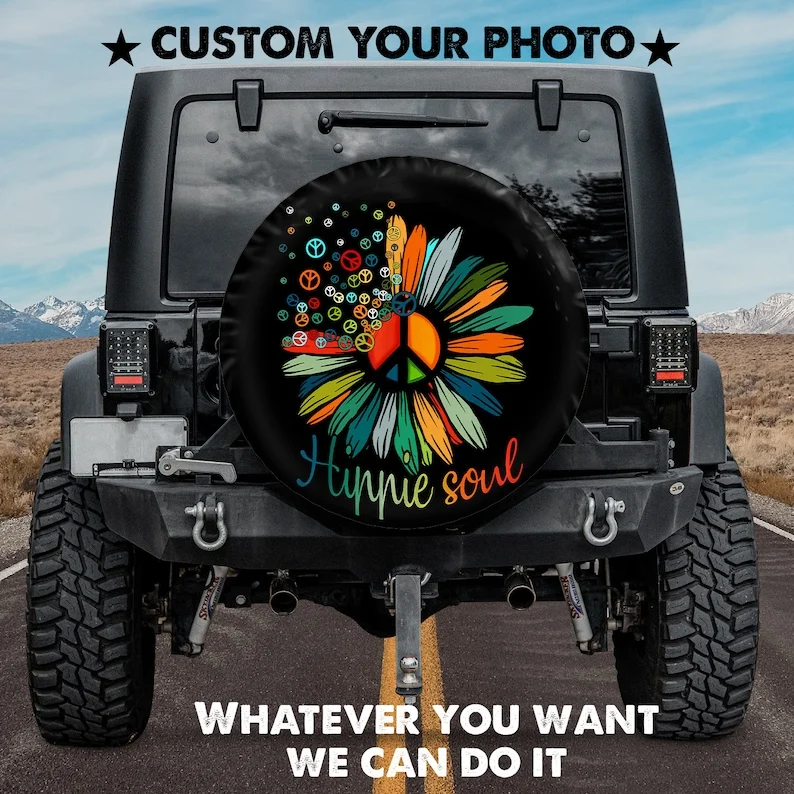 

Hippie Soul - Hippie Flower Spare Tire COVER CAR For Car, Personalized Tire COVER CAR, Gift For Car Lover