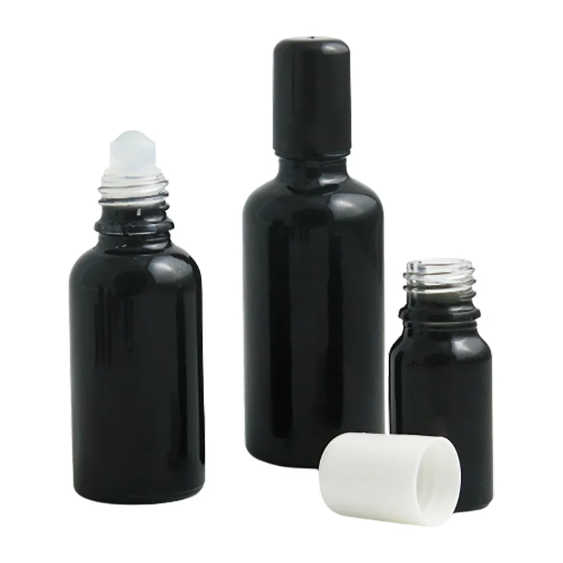 

12 X 10ml 15ml 20ml 30mml 100ml Glass Roll on Bottle With Black Lids & Roller for Portable Cosmetics Perfume