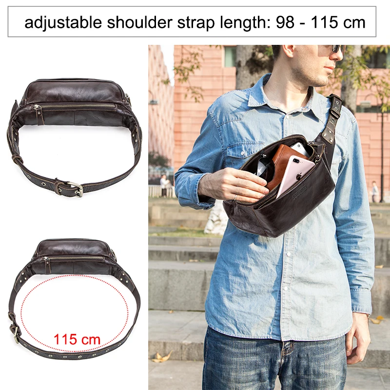 CONTACT\'S Genuine Leather men waist bag for iPhone vintage Travel Fanny Pack with card holder male Belt Bag zipper bum bag 2010