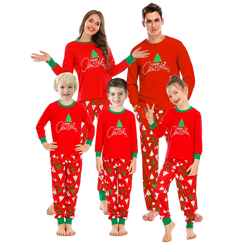 Newest Christmas Pjs Family Matching Outfits Xmas Pajamas New Year Red Elk Print Cartoon Xmas Pajamas Family Home Wear Suit