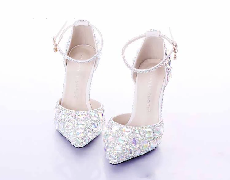 GOHYPDUG Women AB Rhinestone Crystal Wedding Shoes Graduation Party Prom Shoes Nightclub Evening Bridal Sandals High Heel