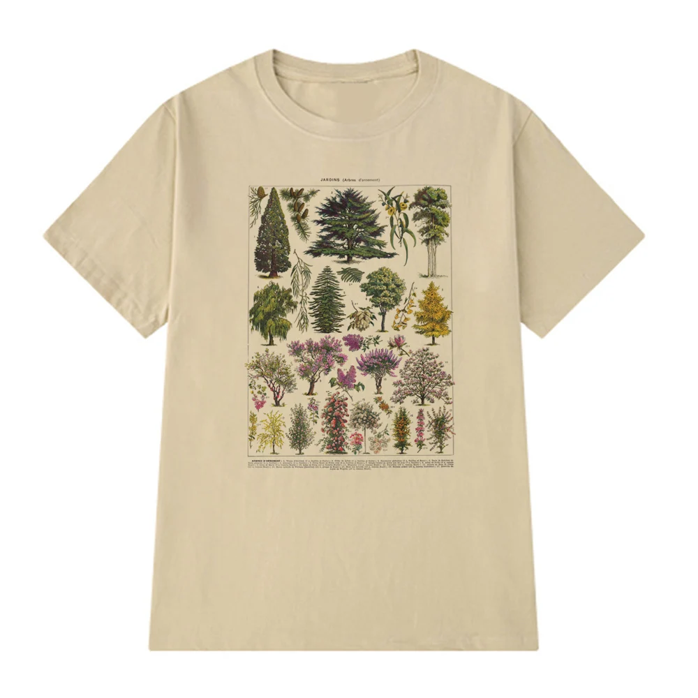 Vintage Illustration Botanical T Shirt Boho Style Floral Print Women T-Shirts Cute Ladies Tops Aesthetic Cottagecore Clothes