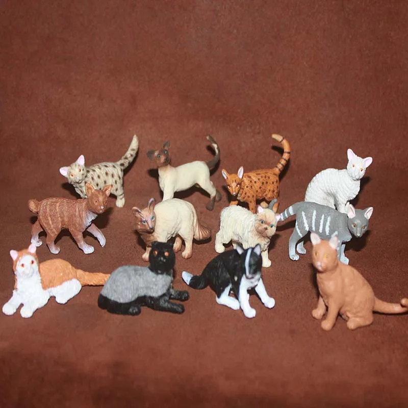 Simulation Pet Small Animal Cats Model Cute Mini Egyptian Mau Turkish Angora Abyssinian Miniatures Action Figure Figurines Toys