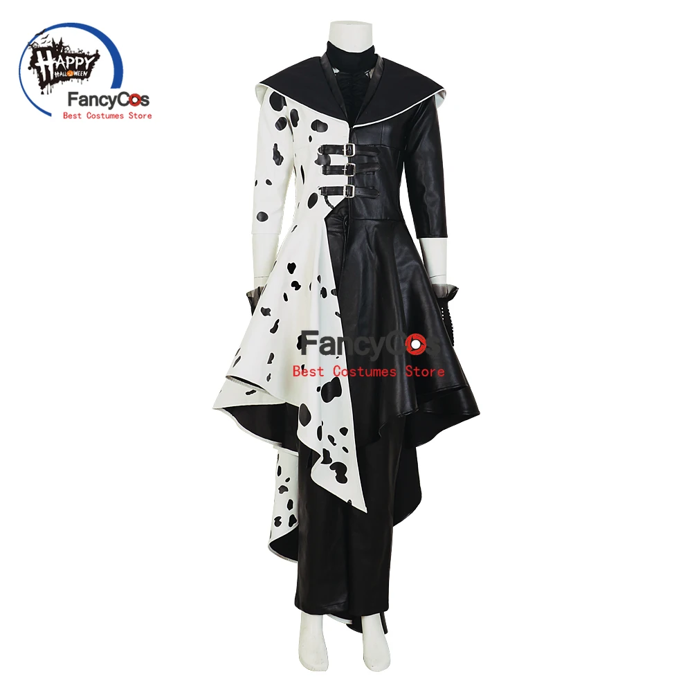 

Cruella de Vil Costume Cosplay Adult Kids Cruella Dress Gown Black White Polka Dot Maid Dress Custom Made