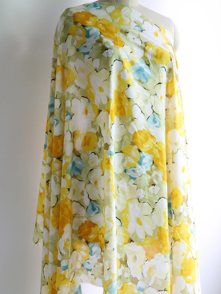 100cm*140cm Yellow Flower Rayon Fabric Soft Viscose Material For Dress Shirt