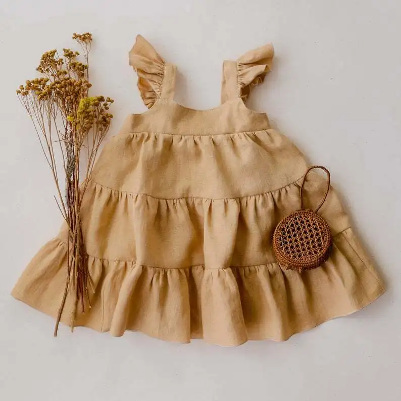 New Baby Girls Clothes Infant Cotton Linen Dress Summer Sundress Sleeveless Cute Lace Ruffled Kids Princess Long skirt Toddler