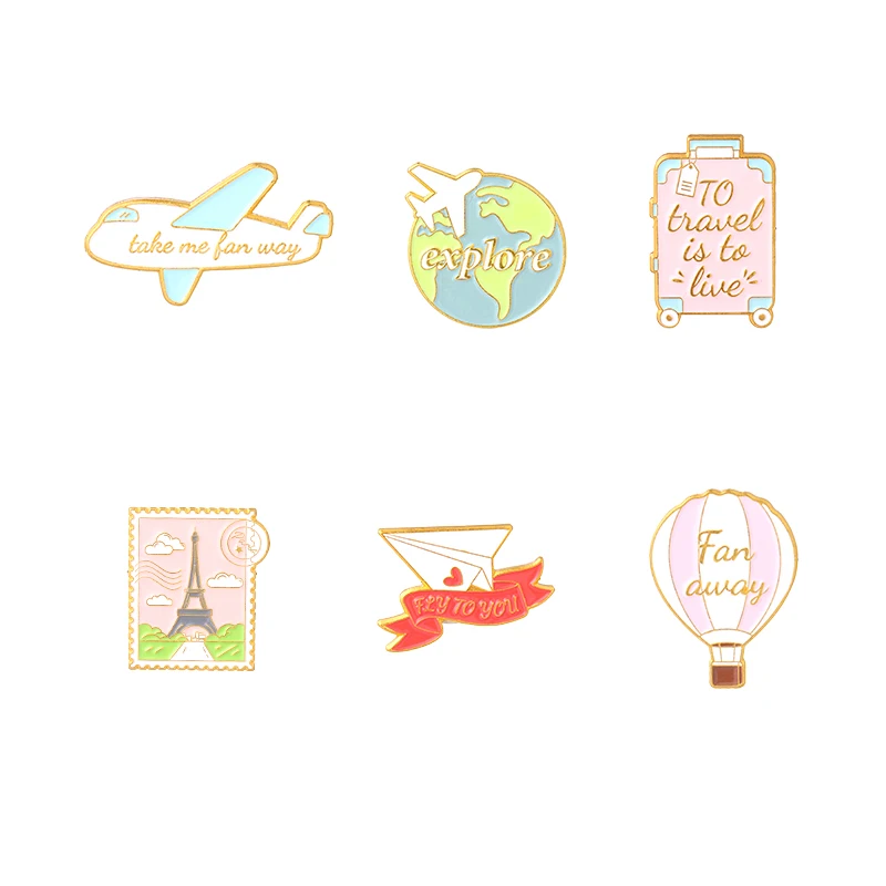 Go Travel Enamel Lapel Pin Inspirational Adventure Quotes Brooches Planes Badges Bag Hat Backpack Accessories Men Women Jewelry