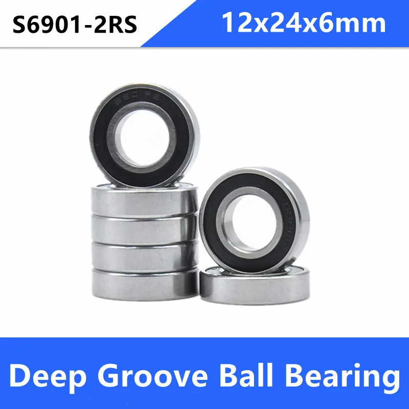 20pcs/lot ABEC-5 S6901-2RS S6901RS Stainless Steel bearing 12x24x6mm deep groove ball bearing 12*24*6mm 6901 2RS 6901-2RS 6901RS