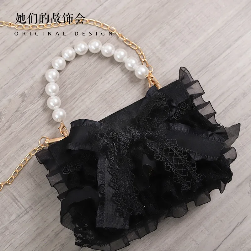

Black Lace Bag Lolita Original Handmade Design Bow Lolita Crossbody Bag for Women