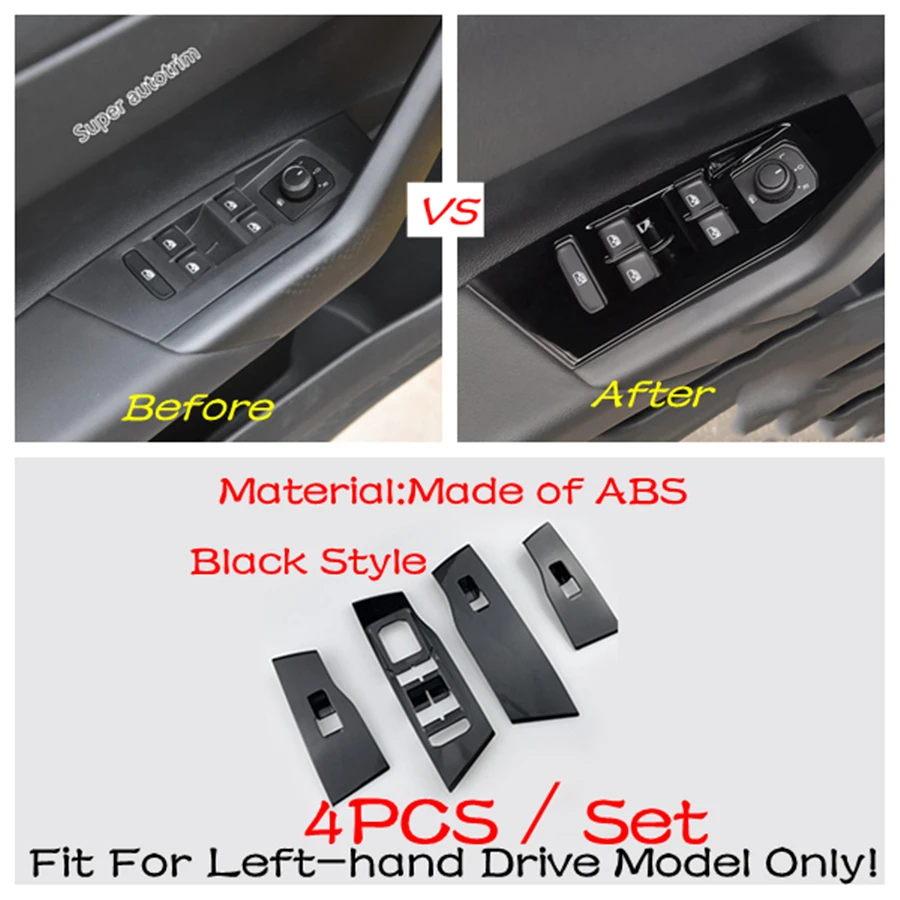 Center Control Gear Shift Panel Inner Door Armrest Handle Cover Trim Black Fit For VW Volkswagen Polo 2019 - 2023 Accessories