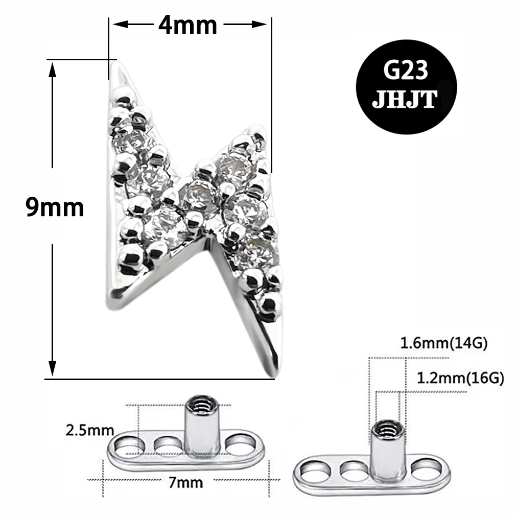 JHJT Cool Lightning Dermal Piercing Top G23 Titanium Base Micro Skin Diver Impants Sexy Fashion Body Jewelry