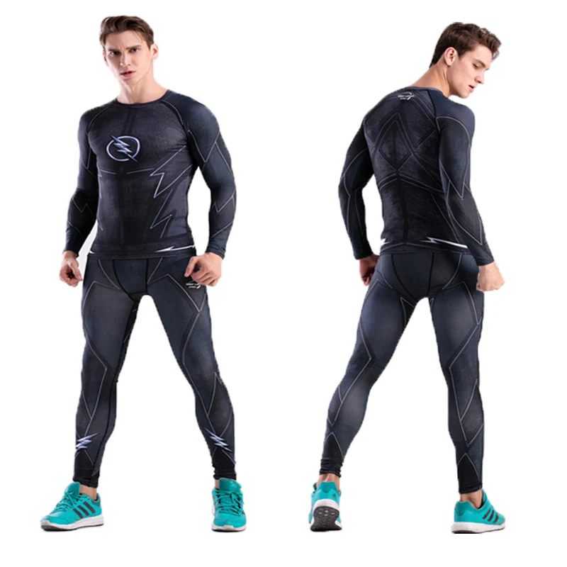 Men\'s Compression Sport Suits Running Set Gym Workout Clothes Sportswear Fitness Dry Fit Shirt Tights Cosplay MMA BJJ Rashguard