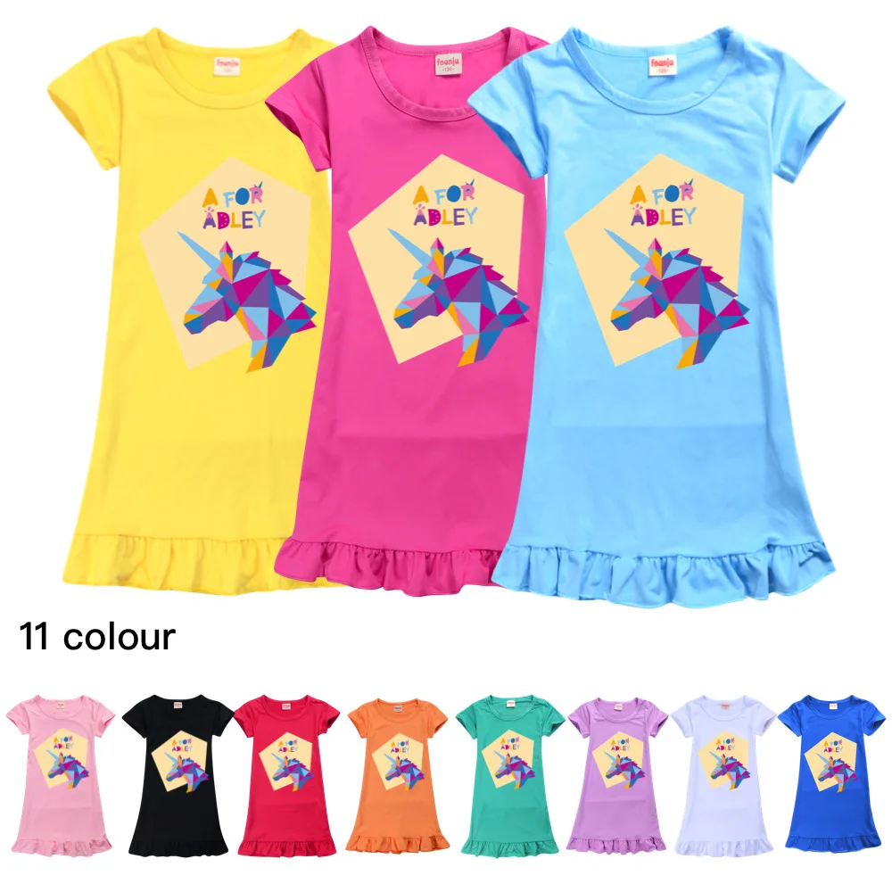 High quality A for Adley Girls Dresses Dress sleepwear Kids pajamas fashion Design Children girl Clothes Princess Vestido