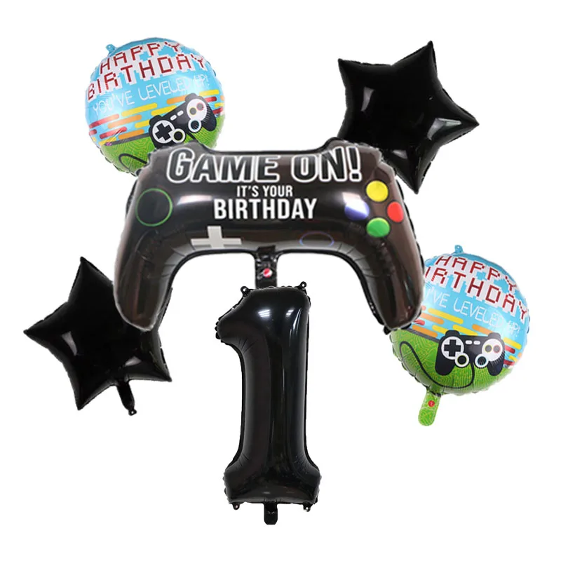 Gamepad Balloons Game On with Black Digit Number Balloon Children\'s Birthday Party Decorations Game Theme Party Supplies