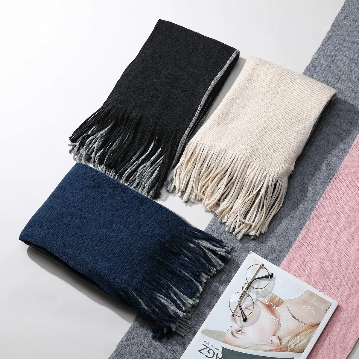 

BISON DENIM Autumn Winter Scarf Women Men Fashion Super Long Acrylic Solid Color Soft Warm Shawl Dual Thickening Wrap K0052