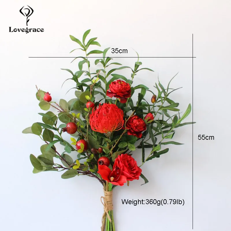 Lovegrace Wedding Bouquet Handmade Wedding Rose Flower Red Marriage Supplies Leucospermum Orchid Wedding Supplies Balloon Flower