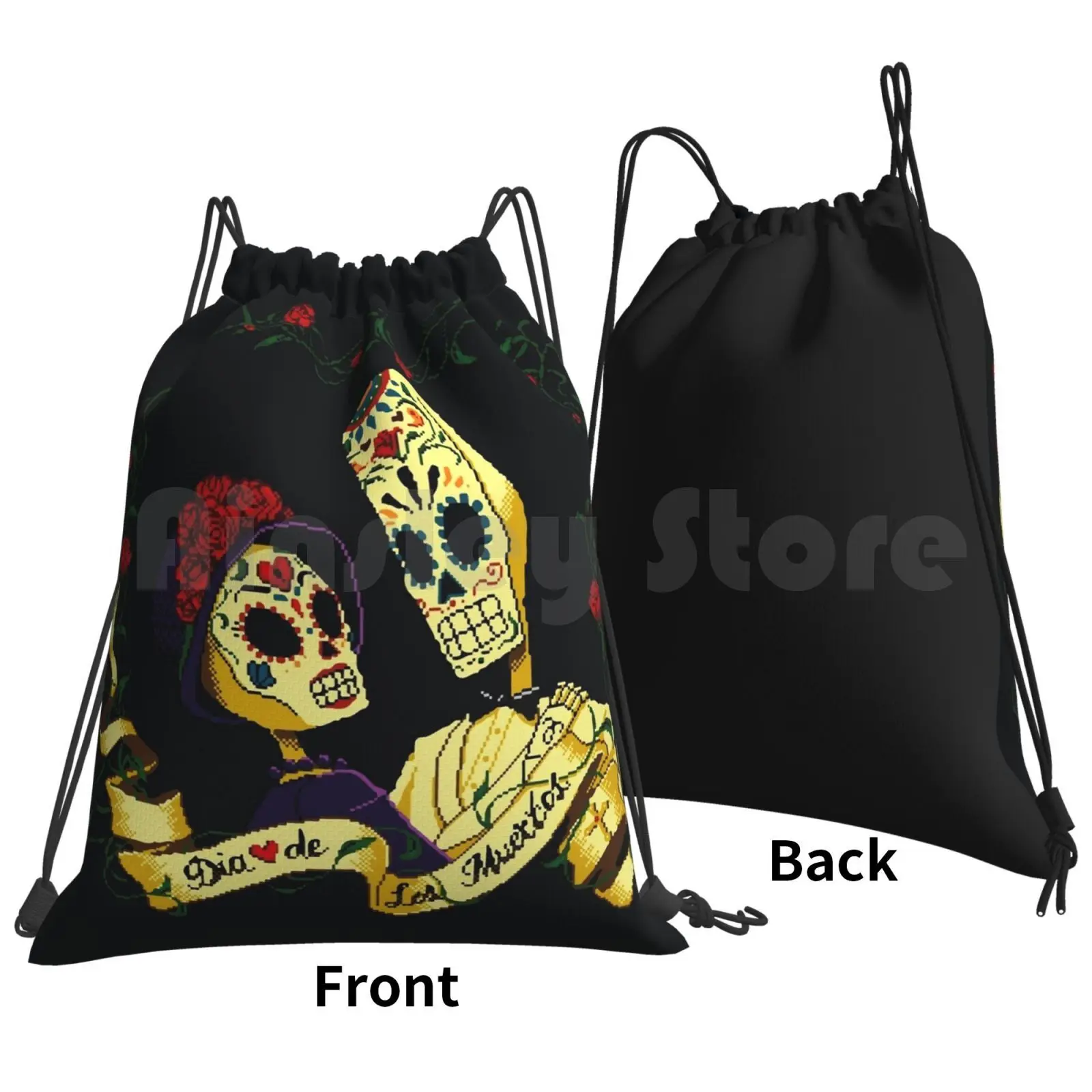 Dia De Los Muertos Backpack Drawstring Bag Riding Climbing Gym Bag Grim Fandango Manny Skeleton Calavera Game Games Old