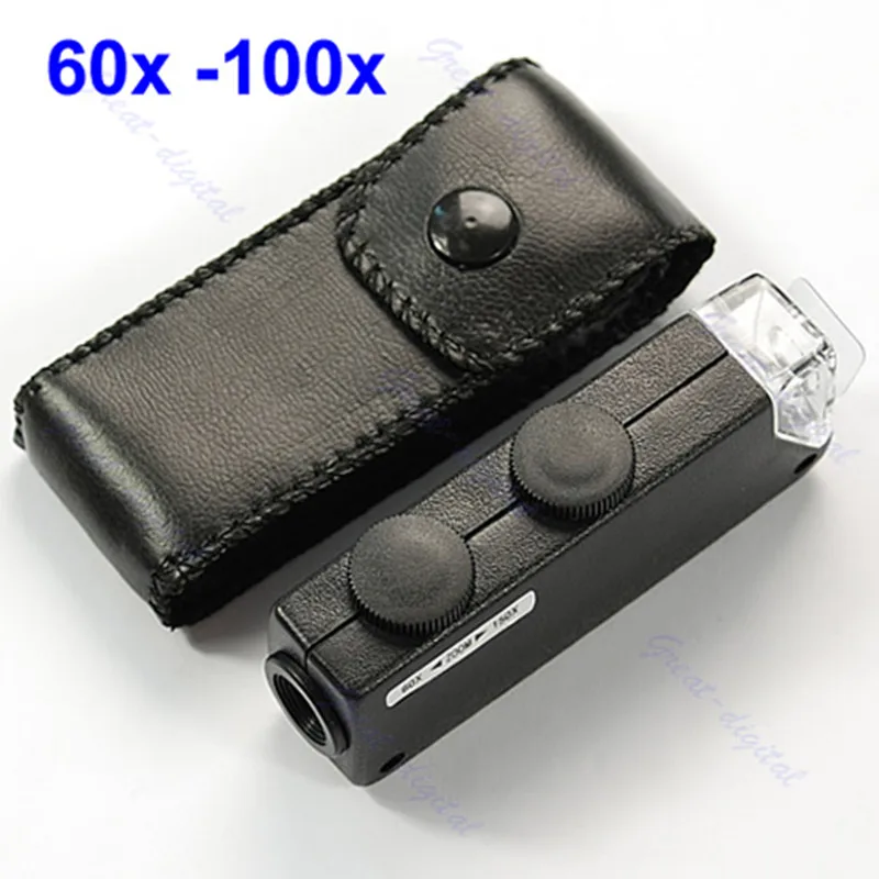 Mini Handheld 60x-100x Pocket Microscope Magnifer Loupe With Leather Bag