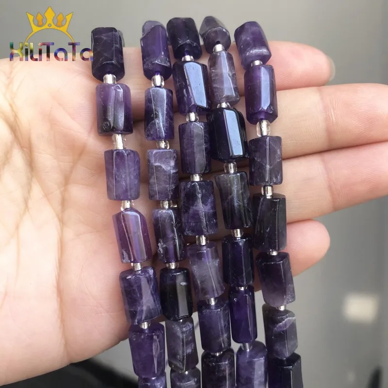 Natural Faceted Purple Amethysts Stone Beads Cylinder Spacer Beads For Jewelry DIY Making Bracelet Necklace Accessories 7.5''