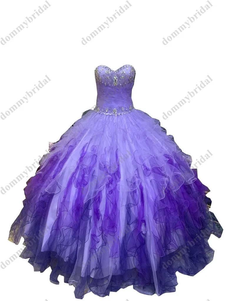 Vestido De Anos 15 XV Jahr Ombre Ballkleid Rüschen Lavendel zu Lila Quinceanera Prom Abendkleider Schatz Tüll 16