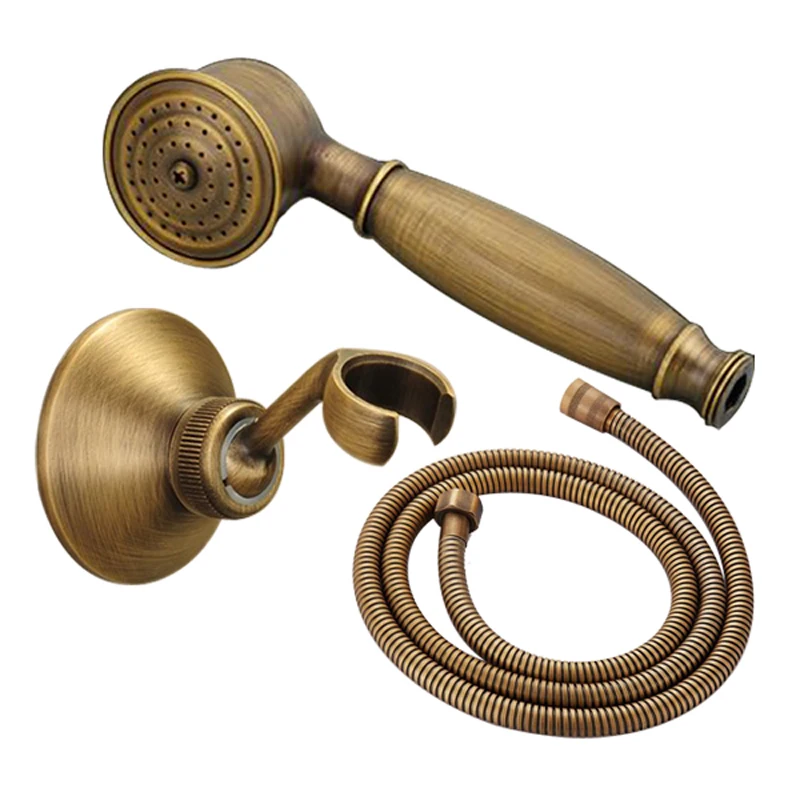 Chuveiro de bronze, chuveiro manual antigo para banheiro, estilo telefone, economia de água, 1.5m, mangueira de chuveiro, suporte