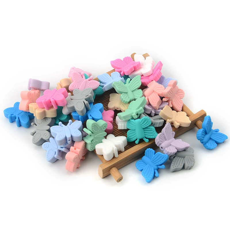 LOFCA  Butterfly Beads Silicone 50pcs Teethers BPA Free DIY Loose Bead For Teething Necklace Animal Shaped Cute Teething Toys