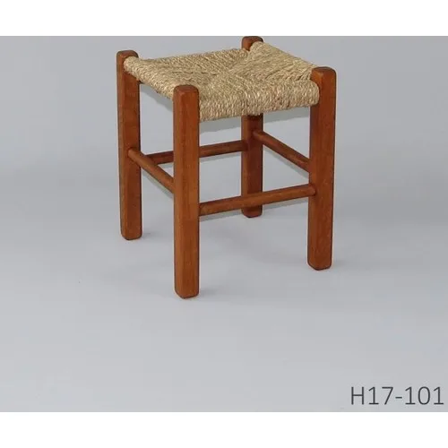 Straw Braided Wood Stool Walnut 35cm (28cm x 28cm)