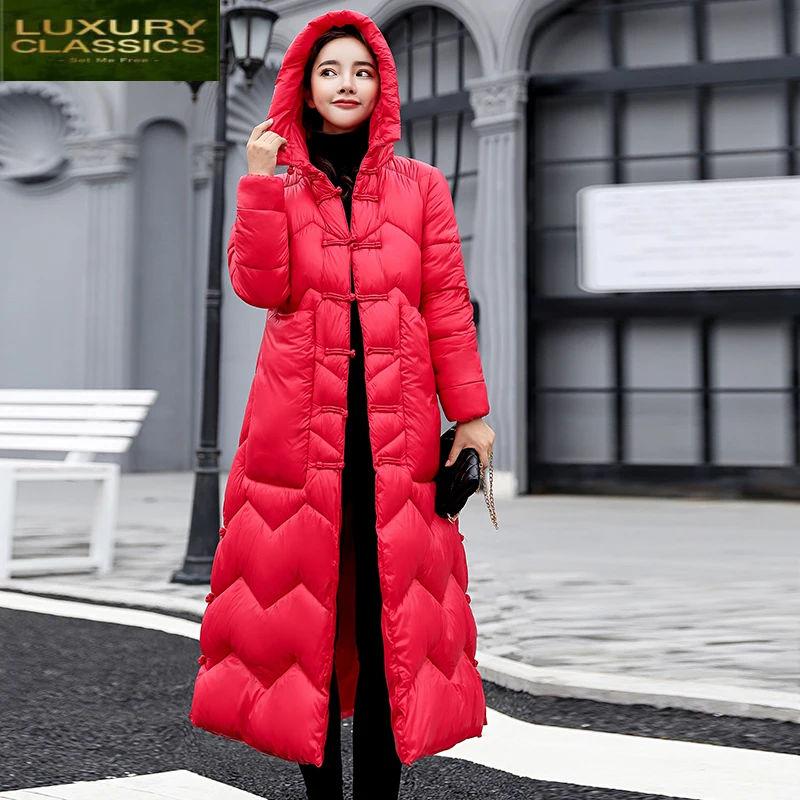 Jacket Women 2021 Winter New Ladies Parkas X-Long Thick Down Cotton Padded Coat Female Hooded Tops Chaqueta Mujer LWL913