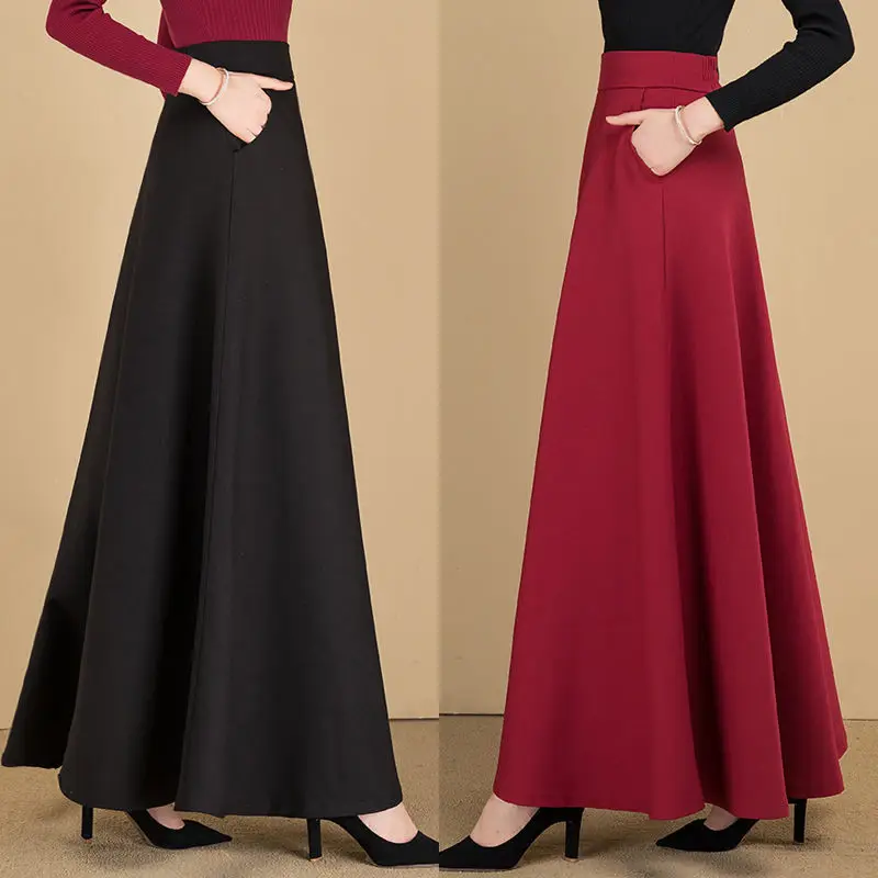 

2022 Women's Skirts Loose Female Long Skirts A-line Skirts High Waist Black All-match Feminino Chic Dance Skirts 4 Seasons Wear