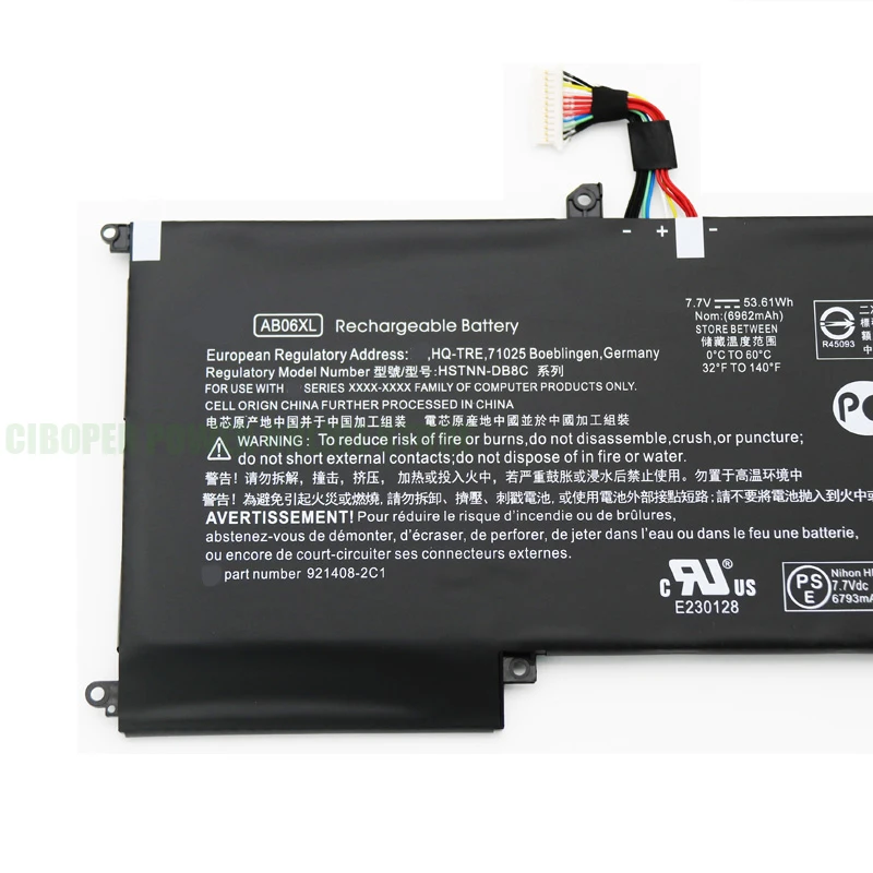 CP Laptop Battery AB06XL 45WH For ENVY 13-AD019TU 13-AD020TU 13-AD106TU 13-AD108TU TPN-I128 HSTNN-DB8C 921408-2C1 921438-855