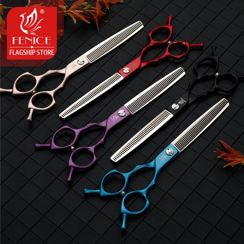 Imagem -03 - Fenice Professional Dog Grooming Thinning Scissors Pet Shears Vermelho Champagne Azul Preto Roxo Jp440c 65 70