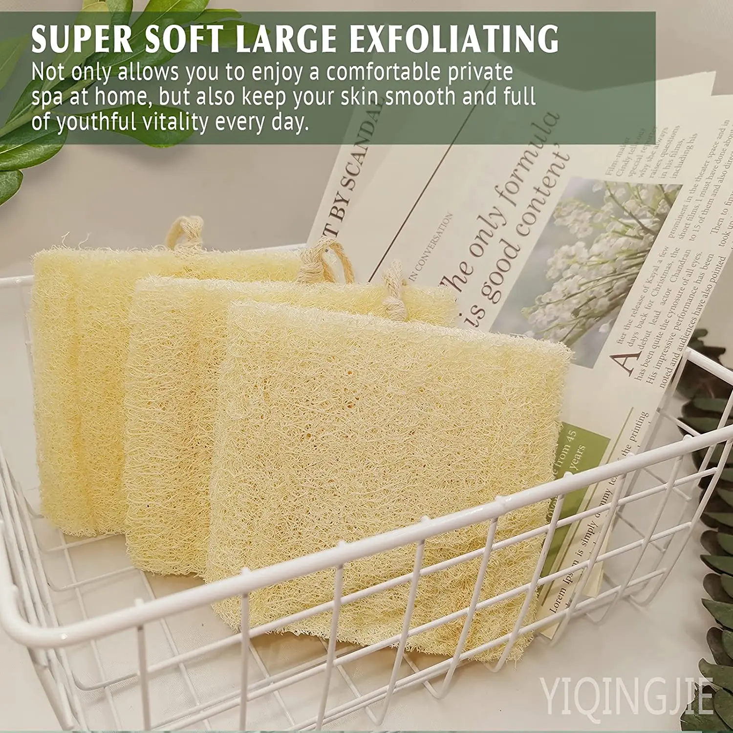 Éponge luffa de douche naturelle, épurateur corporel exfoliant de bain, éponges Lufa de Spa souples et moussantes de 4 pouces (3 paquets)