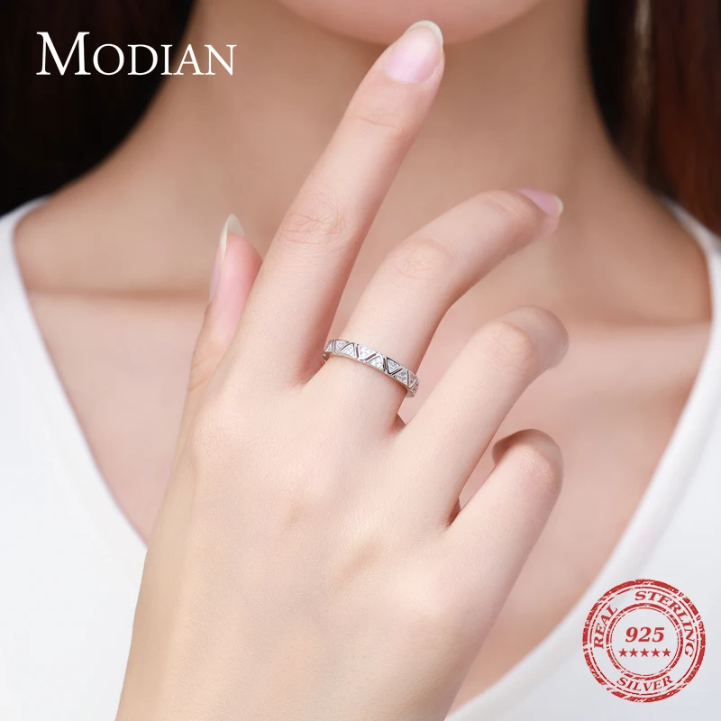 MODIAN 925 Sterling Silver Rings For Women Fashion Triangle Eternity Bands Rings Romantic Wedding Statement Jewelry With Box