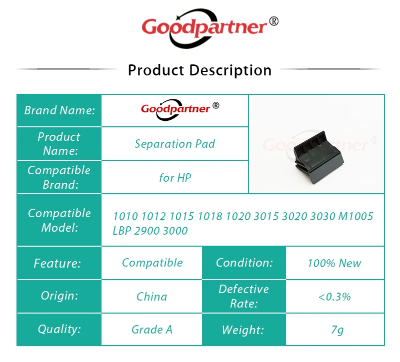 10X RM1-0648-000 Separation Pad for HP LaserJet 1010 1012 1015 1018 1020 3015 3020 3030 M1005 for Canon LBP 2900 3000