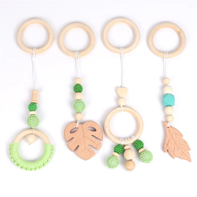 4pcs Baby Gym Playing Wooden Beads Hanging Toy Nursery Gym Play Accessories Home Decor Wood Beads Hanging Decor Kids Room Decor